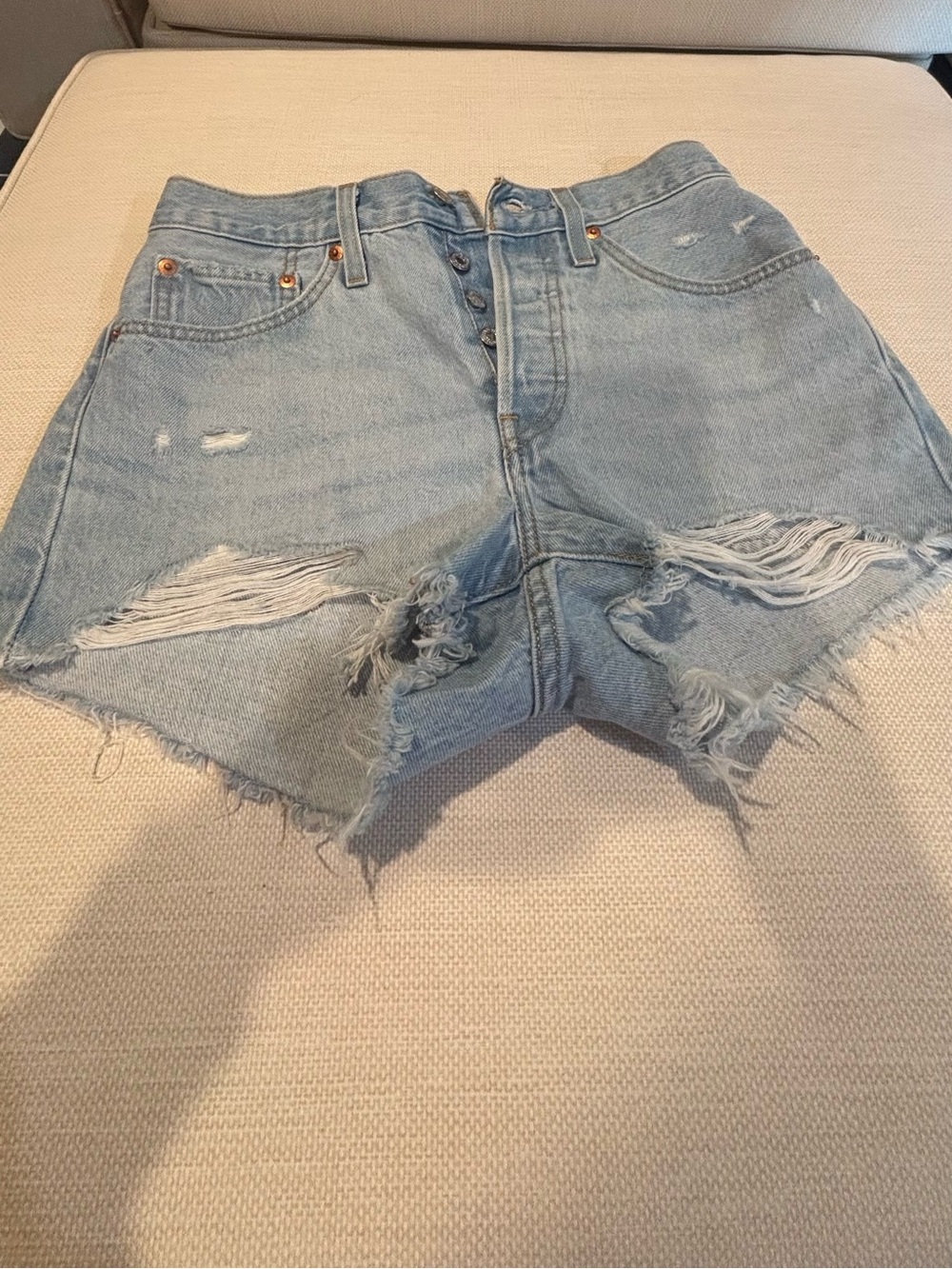 Levi's Light Blue Distressed High-Rise Denim shorts